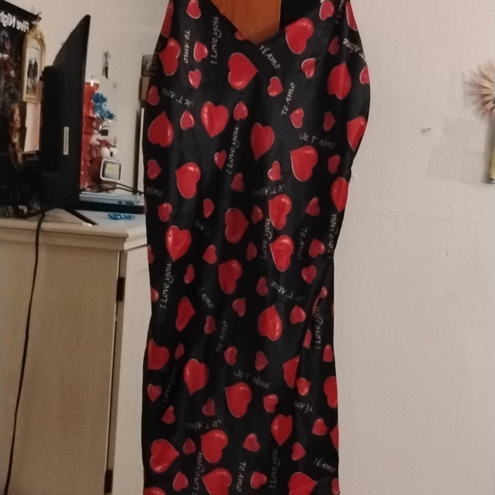 Style & Co. Black Slip Nightgown with Pink Heart Print